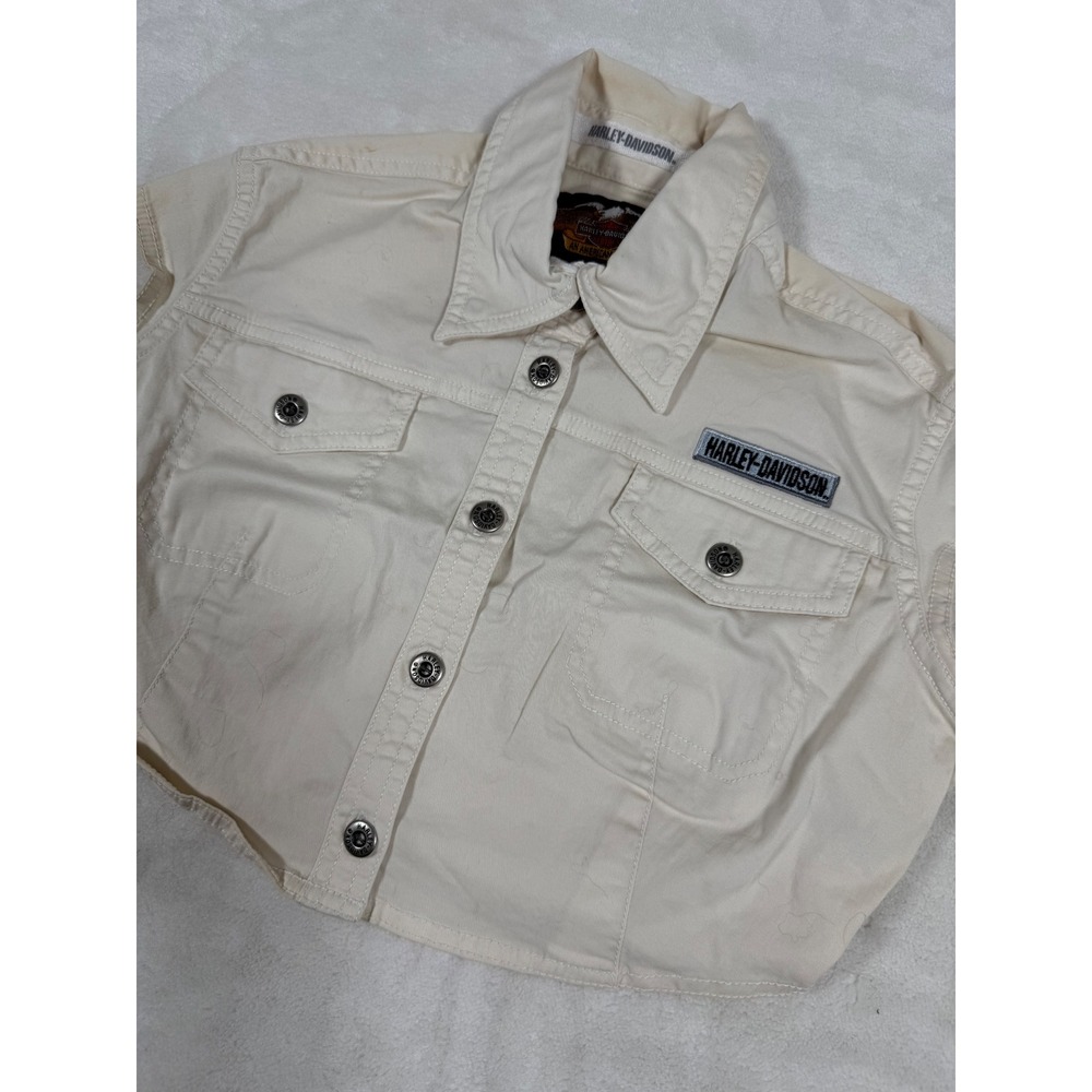 Harley Davidson Womens XS Cream Crop‎ Top Vest Sleeveless Motorcycle Biker